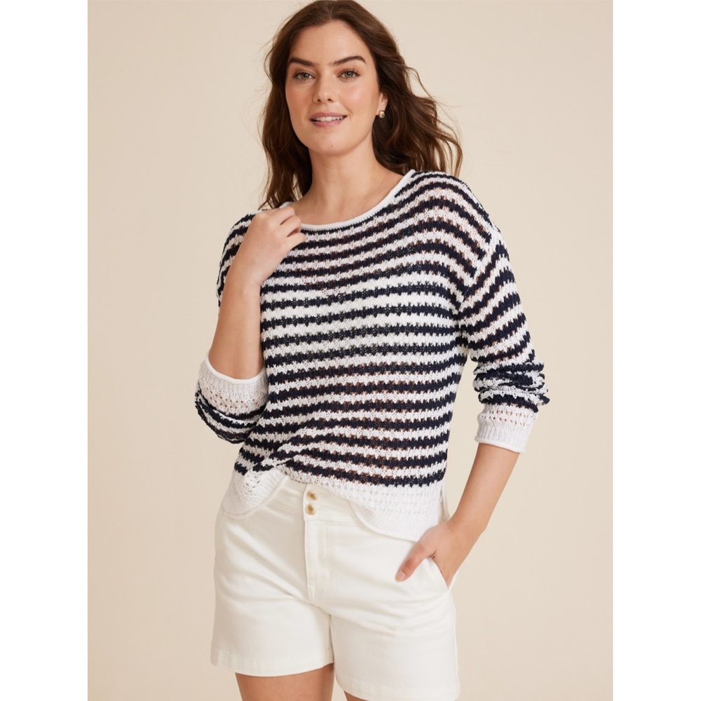 Navy and White Relaxed Open Stitch Sweater, Maurices, NEW
